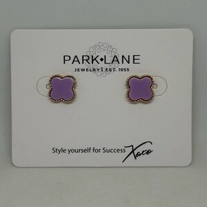 NEW Park Lane Jewelry LANA Stud Earrings Quatrefoil Purple Lavender Gold Box